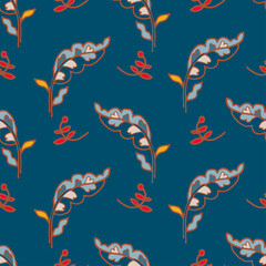 Dark Blue Repeating Botanical Leaf Pattern