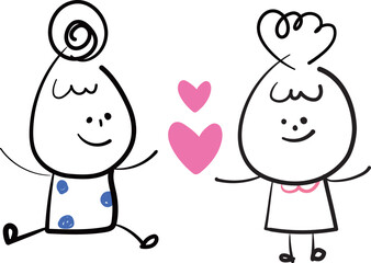 (heart) hand drawn two lady icons. Vector illustration.	