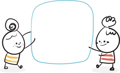 (frame) hand drawn two lady icons. Vector illustration.	