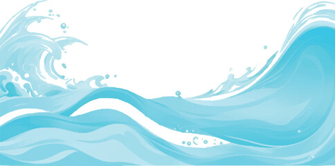 Stylized vector illustration of ocean waves flowing water with splashes and bubbles for summer backgrounds and designs