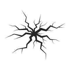 Stylized vector illustration of a dramatic crack spreading outwards from a central impact point, indicating damage, destruction, rupture, or a broken surface on white