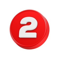 3d rendering icon number 2 in red button