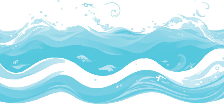 Stylized ocean waves illustration flowing water with splashes vector design element for backgrounds and banners