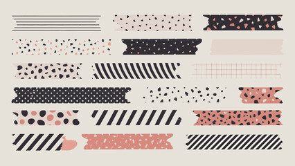 Abstract Washi Tape Vector Collection - Terrazzo and Striped Digital Scrapbooking Tape