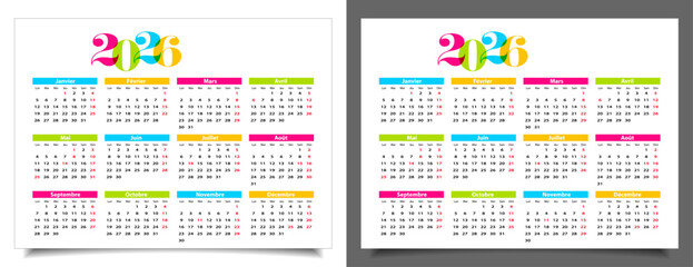 Obraz na płótnie Canvas Calendrier 2026 en Français