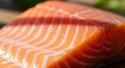 Fresh atlantic salmon fillet showcasing vibrant orange flesh and healthy omega-3 fats, raw and ready for cooking or culinary uses