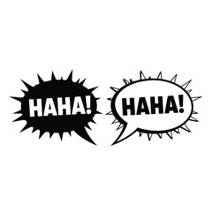 Haha! speech bubble illustration set with both filled and outlined comic exclamation designs, depicting laughter, humor, joy, and amusement in a bold, expressive graphic style.