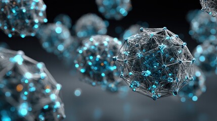 Abstract network connections and geometric pods in an interactive digital space