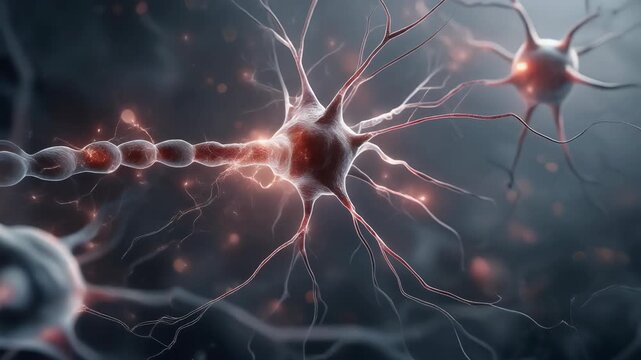 Stunning 3D visualization of a neuron transmitting electrical signals in the brain