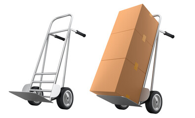 Set of Airport luggage cart or baggage trolley side with cardboard boxes or cartons