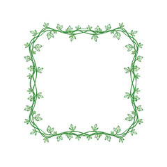 Green vine and leaf rectangular frame with organic flowing lines, perfect for natural-themed designs, ecological concepts, spring and summer invitations, and rustic decorations.