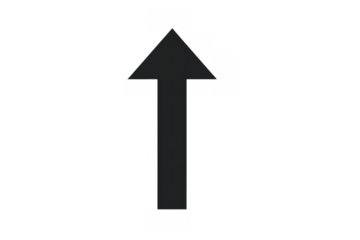 Black arrow pointing up, indicating direction, growth, motion, way forward, or upload icon with transparent background