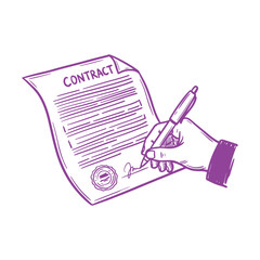 Purple Hand Drawn Contract Signing Doodle