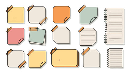 Colorful Sticky Notes and Notebook Paper Vector Set Digital Planner and Memo Elements
