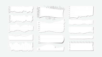 Torn and Ripped Paper Edges Vector Set Spiral Notebook and Lined Paper Scrapbook Elements
