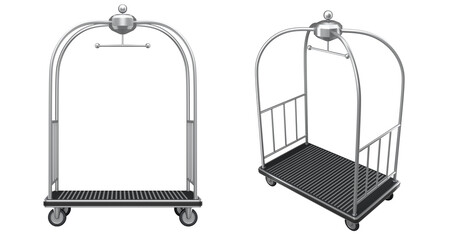 Set of Hotel luggage trolley cart for carrying baggage on white background.