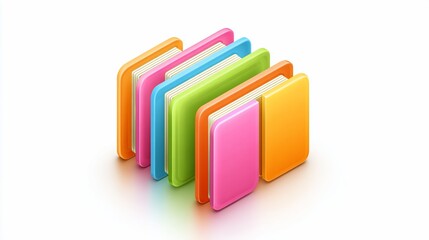Colorful, glossy 3D-rendered file folders arranged on a pure white background. Perspective