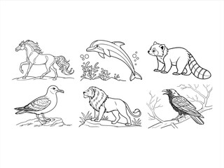 coloring page line art the bird and animal black vector bundle