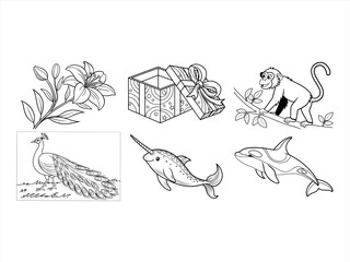 coloring page line art the bird and animal black vector bundle