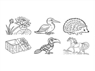 coloring page line art the bird and animal black vector bundle
