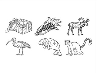 coloring page line art the bird and animal black vector bundle
