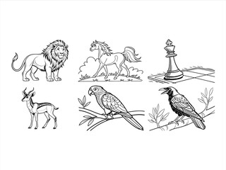 coloring page line art the bird and animal black vector bundle
