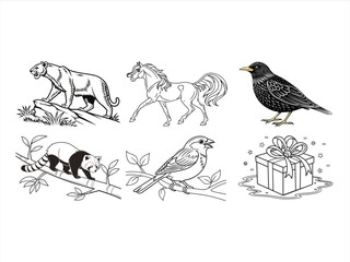 coloring page line art the bird and animal black vector bundle