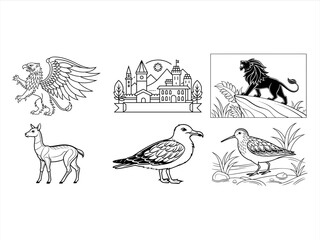 coloring page line art the bird and animal black vector bundle