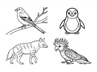 coloring page line art the bird and animal black vector bundle