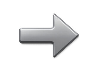 Metallic gray arrow pointing right, indicating direction, next, forward, moving, transparent background