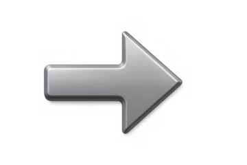 Metallic gray arrow pointing right, indicating direction, next, forward, moving, transparent background