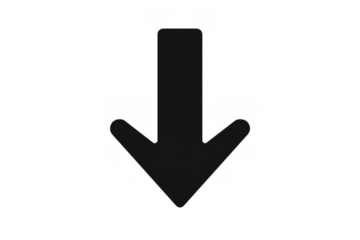 Black downloading arrow icon pointing down for web, app, user interface, or button design on transparent background