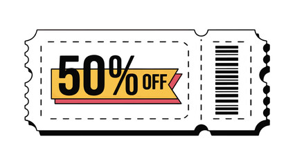 50% Off Discount Coupon or Voucher Vector Template Modern Sale Offer Ticket