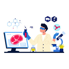 Scientist Researching Lab-Grown Meat and Cultivated Meat Illustration
