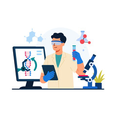 Scientist in Laboratory Conducting Genetic Research Illustration