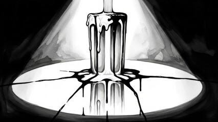 Dramatic light reveals a mysterious dark substance melting and dripping. The viscous liquid slowly oozes downwards, casting stark shadows and creating an ominous, unsettling visual