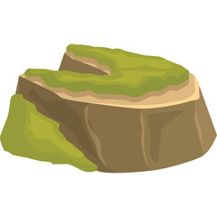 Stylized illustration of a grassy cliffside with layered earth tones and green vegetation isolated on a transparent background