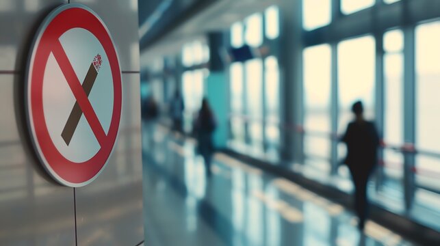 No smoking sign at modern airport terminal.