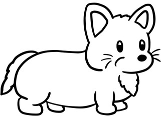Cute hand drawn corgi puppy outline for colouring book, decoration, dog cartoon, characters, comic, pet shop, vet, adopt and rescue animal, foster home, shelter, house, furniture, park, yard, playtime