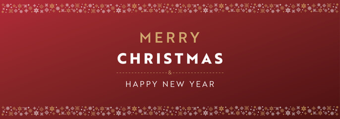 雪の結晶で飾られたクリスマスのバナー背景テンプレート（赤）　Christmas banner background template decorated with snowflakes (red)