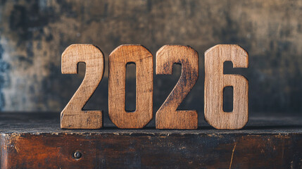 Rustic wooden 2026 numerals for new year celebrations and vintage designs projects