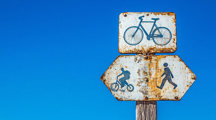 Follow path for biking and walking trails directions on rustic outdoor sign