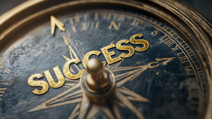 Golden compass points to success concept, directional guidance for achieving goals
