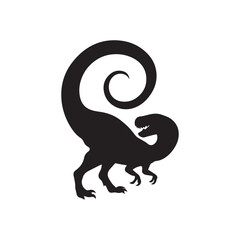  Stylized Dinosaur Silhouette – Spiral Tail Theropod Vector in Minimalist Black Design
