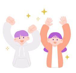 両手をあげて喜ぶ若者