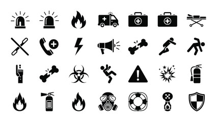 Emergency and safety icons set isolated on white background, Vector