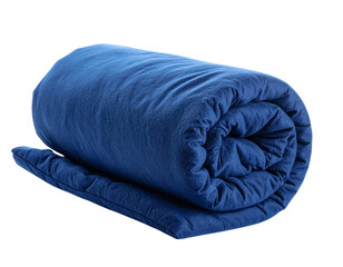 Rolled up dark blue heavy blanket isolated on transparent background