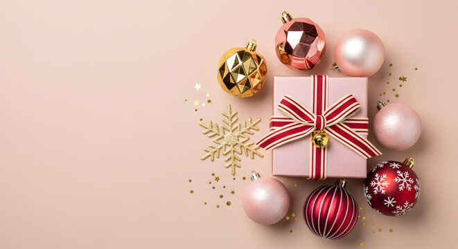 Christmas movie night popcorn and decorations isolated on white background