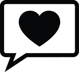 Black and white icon of a heart inside a speech bubble, representing a like or favorite message, isolated on white background
