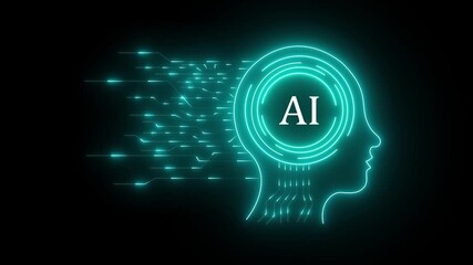 glowing neon Artificial intelligence icons with brain and circuit. Digital reflects innovation and future.Glowing artificial intelligence head with circuit board connections and data flow. AI concept - Powered by Adobe